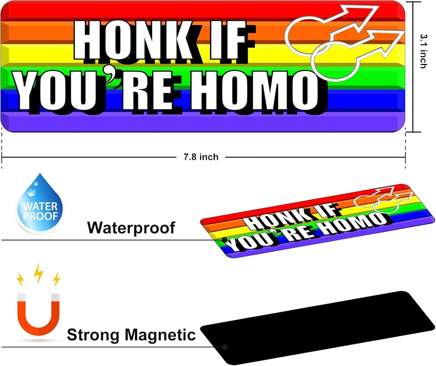 Funny Gay Pride Rainbow Magnet Bumper Sticker Set 10 Unique Designs 7.8X3.1 Inches Reusable Car Accessories for Vehicles & Fridge