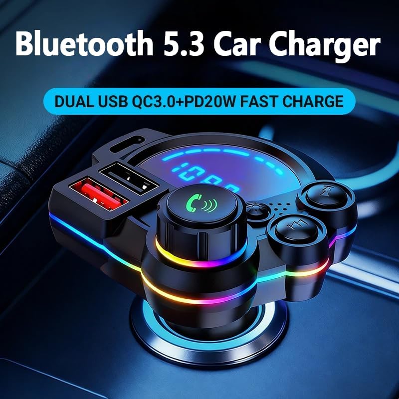 PD 30W Type-C Car Charger & Bluetooth 5.3 FM Transmitter, Wireless MP3 Player with Dual USB Ports