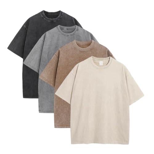 🔥Summer Flash Sale 50% OFF - 4 Pack Oversized Tshirts for Men Gym Vintage Heavyweight T Shirts Cotton Workout Acid Wash Baggy Tees