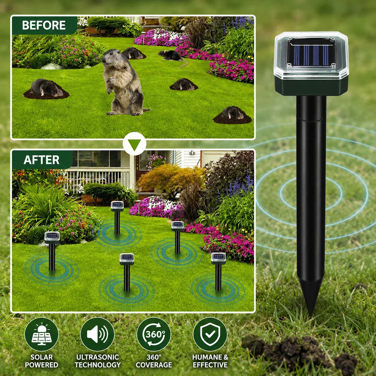 🌸Spring Sale 50% OFF☘️Solar Powered Waterproof Screw Mole Repellent