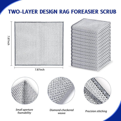 ⏳LAST DAY BUY 2 GET 1 FREE!!🧽10 Counts Wet Dry Non-Scratch Wire Dishcloth, Reusable Kitchen Cleaning Rag