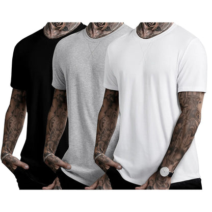 🔥Summer Flash Sale 50% OFF - Mens 3 Pack Cotton Hipster Hip Hop Longline Crewneck T-Shirt